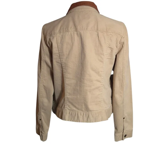 Ralph Lauren Jeans Co. Tan Jean Jacket with Brown Leather Collar - Picture 4 of 6